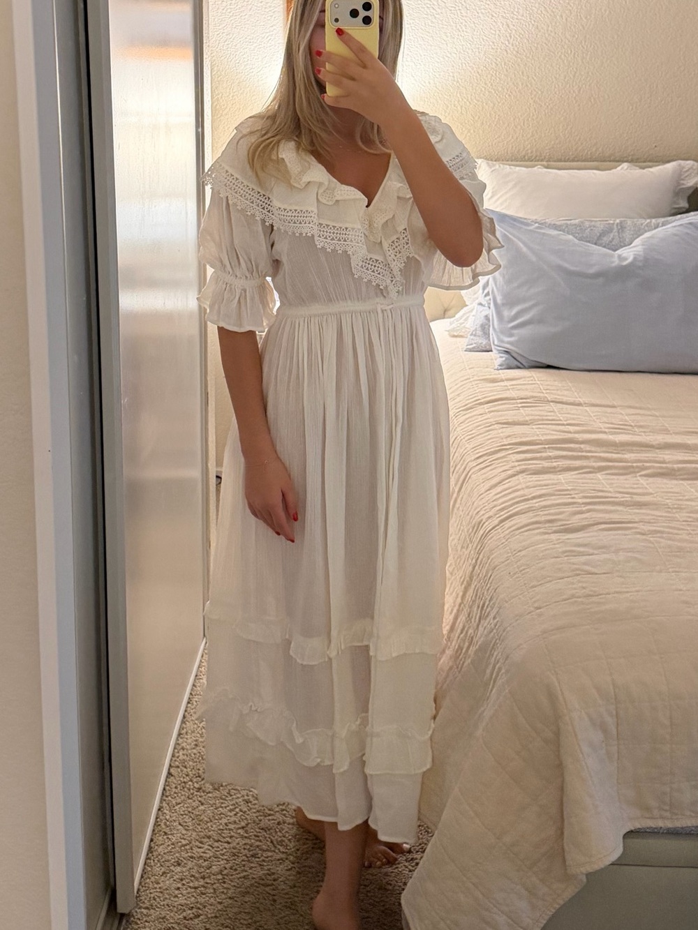 Topshop Cream Lace-Trim Maxi Dress